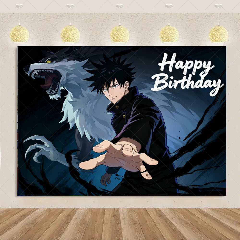 Jujutsu Kaisen Theme Background Birthday Party Decorations Anime Character Gojo Satoru Backdrop Kids Poster Photography props