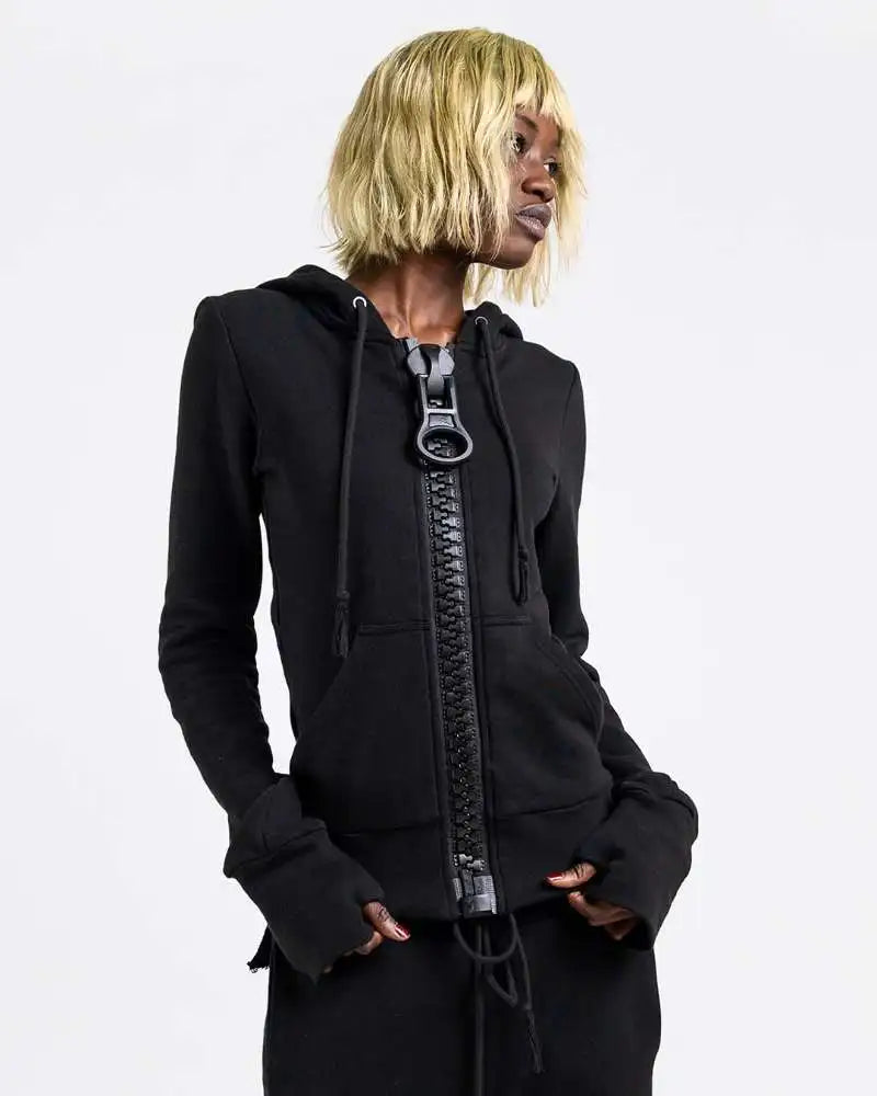 American fashion trend solid color oversized hoodie women's Y2K street Harajuku loose oversized zipper multi pocket hoodie