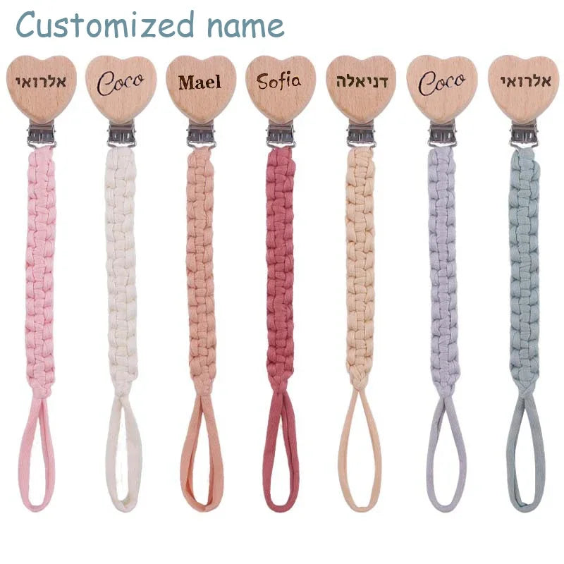 Custom Name Cloth Weaving Wooden Personalized Baby Pacifier Chain