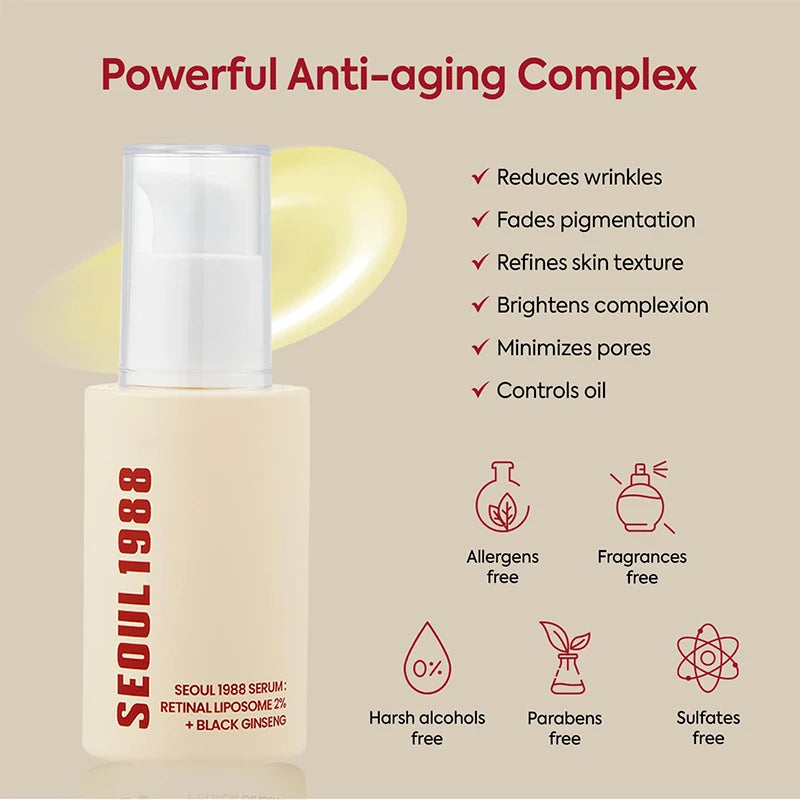Seoul 1988 Retinol Ginseng Eye & Face Cream Serum Set Firming Moisturizing Anti-aging Diminish Lines Wrinkles Skin Care Essence