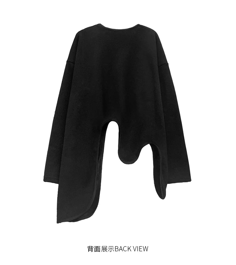 SuperAen Spring Summer 2023 New Sweatshirt Women's New Design Irregular Loose Long Sleeves Round Neck Layered Top
