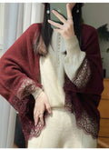 Popular Lace Edge 100% Wool Knitted Shawl Spring Autumn Thin Women's Soft, Skin friendly, Breathable, and Fashionable Cardigan