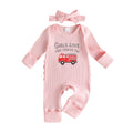 Baby Girl Fall Romper Letter Fire Fighting Truck Print