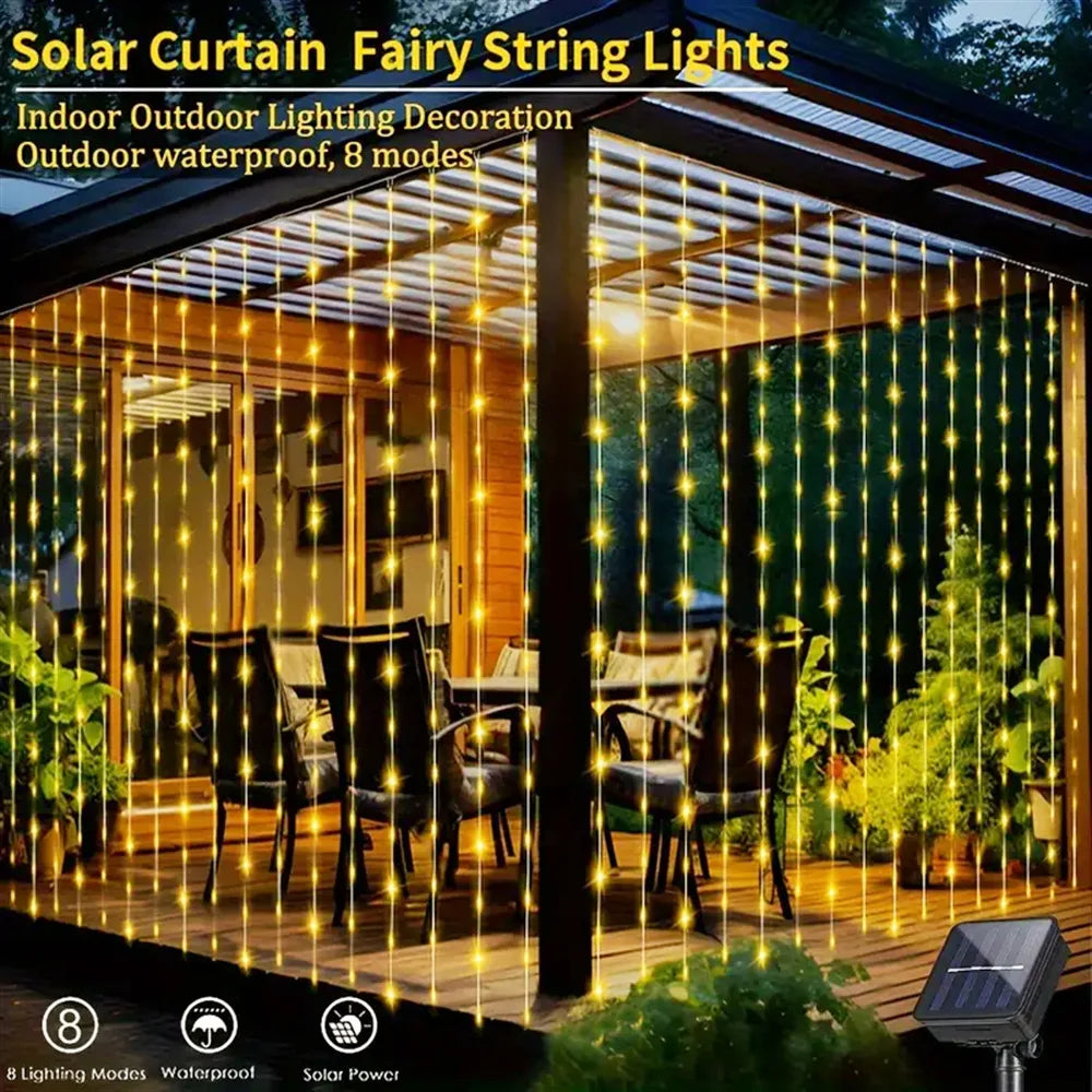 Solar LED Curtain Light Outdoor Garland Solar Fairy String