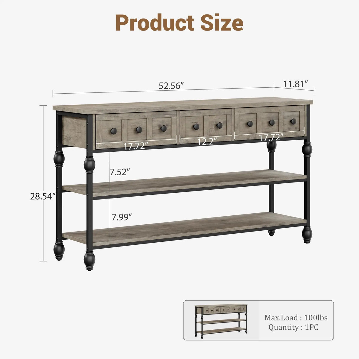 GarveeLife Farmhouse 52" Narrow Console Table