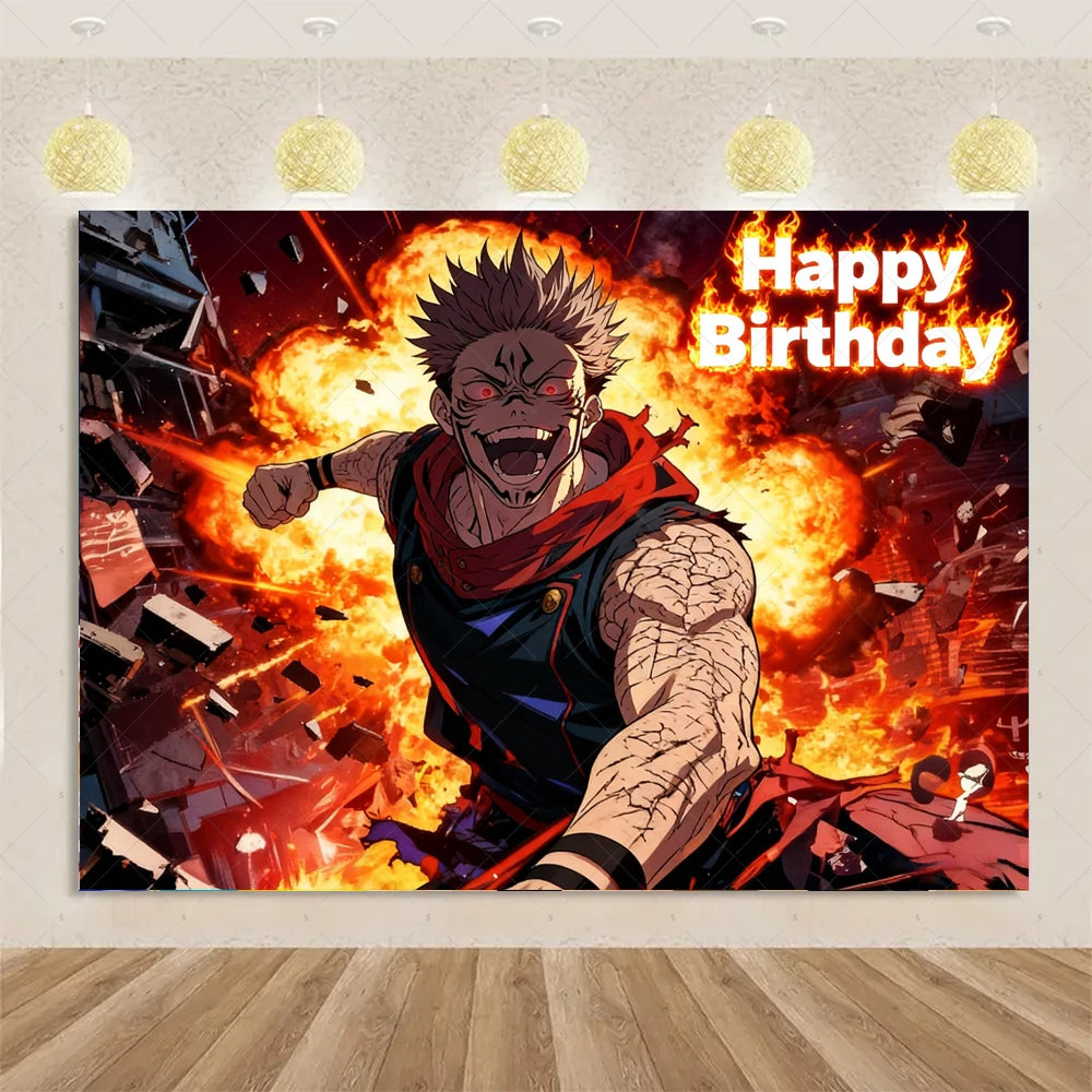 Jujutsu Kaisen Theme Background Birthday Party Decorations Anime Character Gojo Satoru Backdrop Kids Poster Photography props