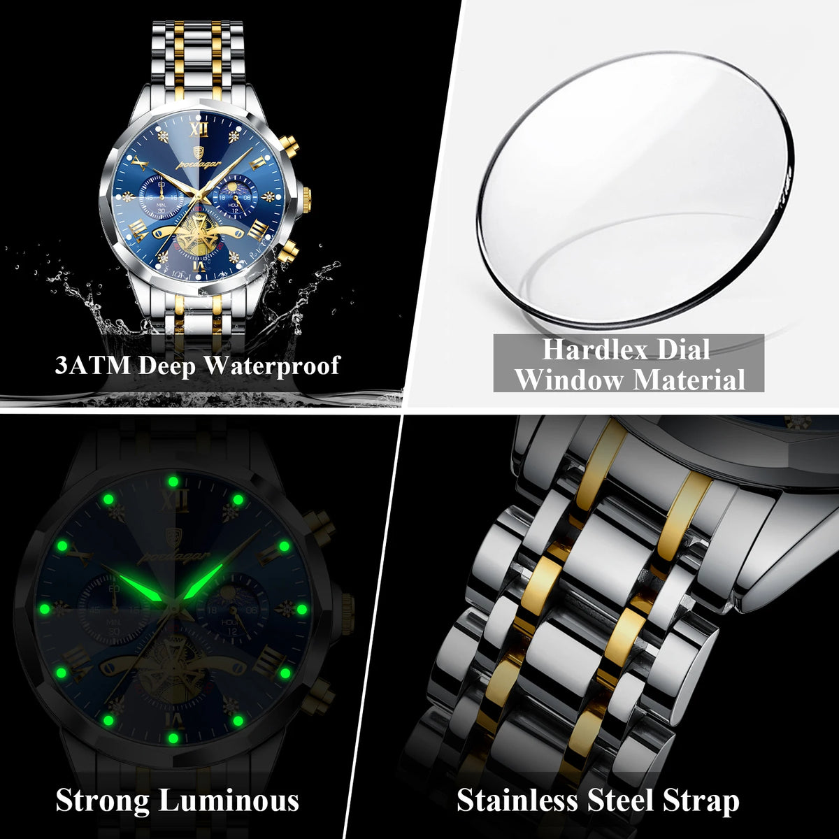 POEDAGAR Luxury Men Watch Top Waterproof Luminous Chronograph Man