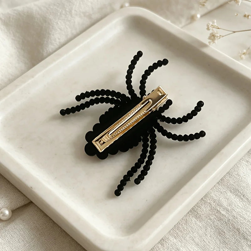 Halloween Rhinestone Spider Hair Clip Gothic Dark Side Bang