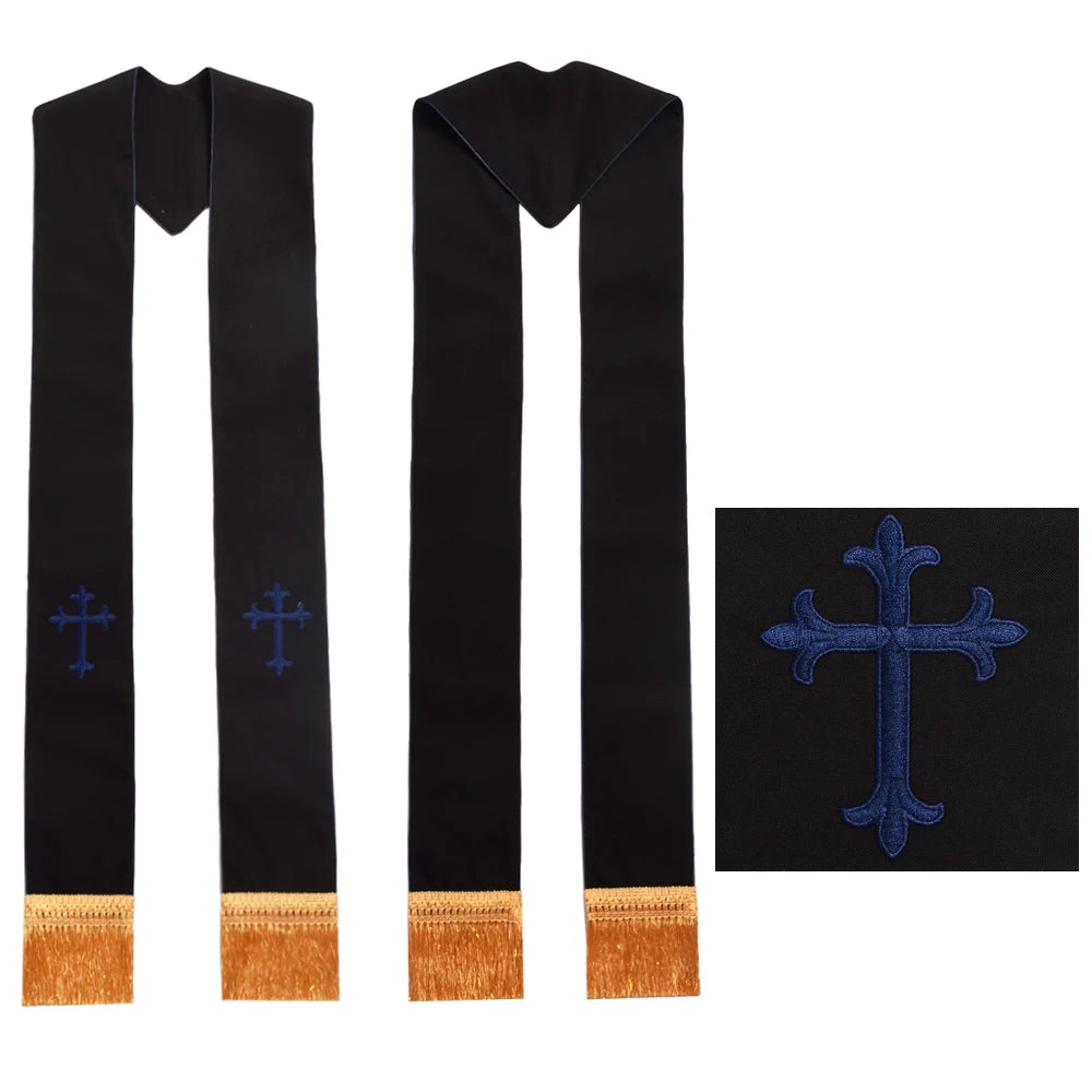 Clergy Black Stole Priest Cross Embroidered Costumes