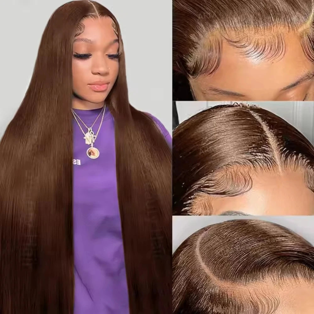 #4 Straight Chocolate Brown Wigs 200% Density 13x4 13x6 HD
