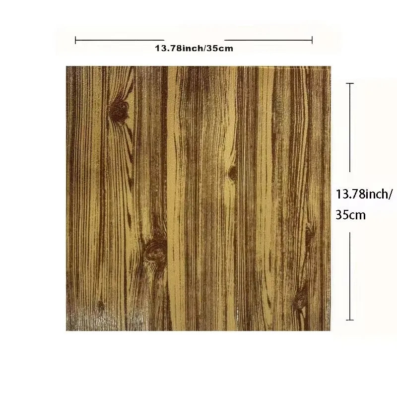 35*35cm 10Pcs 3D Wood Grain Adhesive Wall Wallpaper Waterproof Wall Stickers Living Room Kitchen Background Wall Decoration