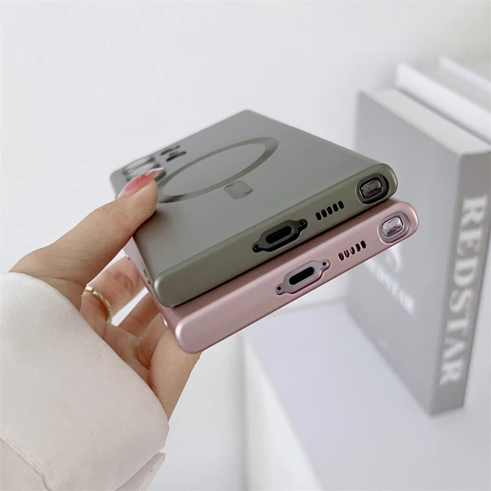 Metal Matte For Magsafe Magnetic Wireless Charger Case for Samsung S25 S24 S23 Ultra S22 Plus S21 Shockproof Soft Silicone Cover