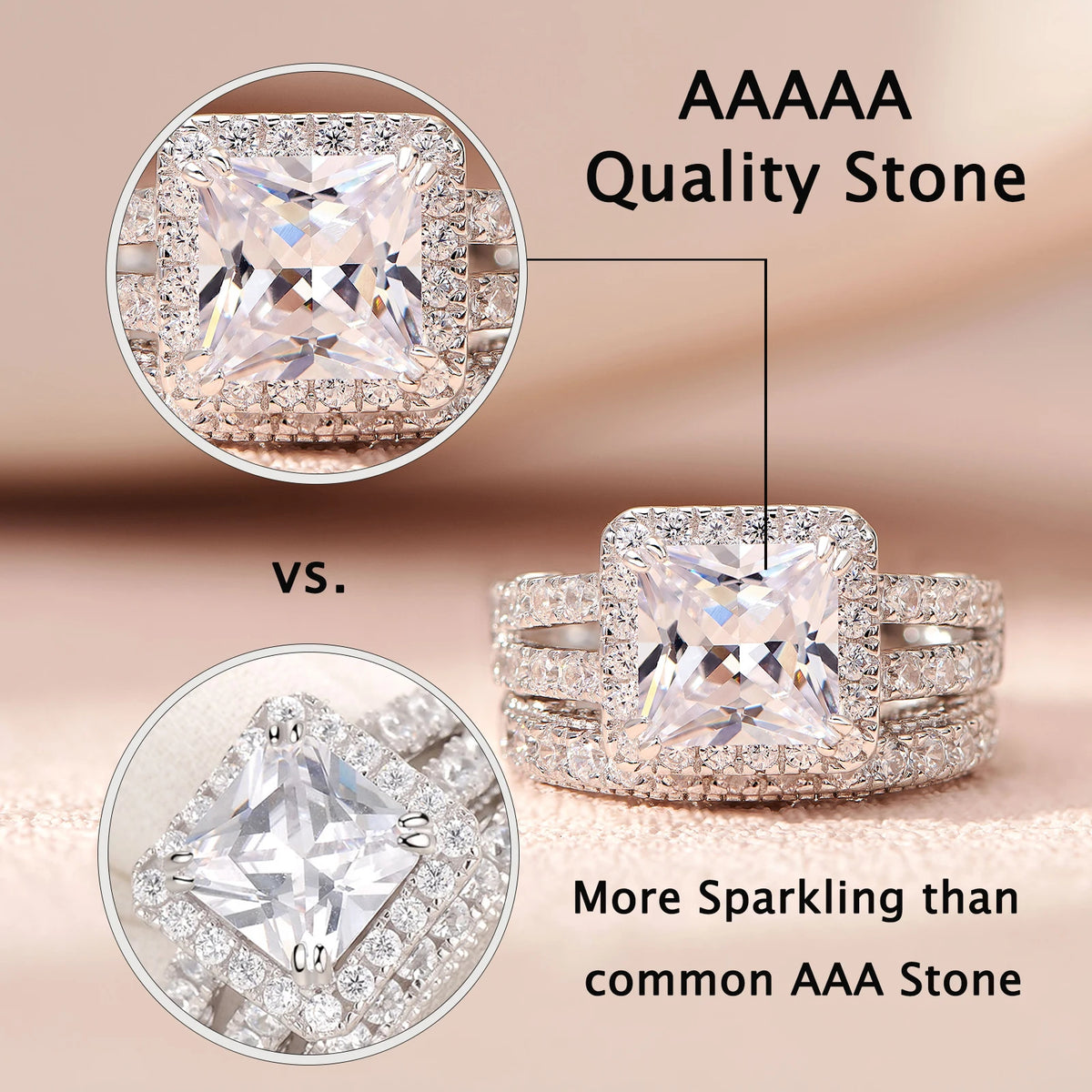 Newshe 2Pcs Solid 925 Sterling Silver Wedding Rings