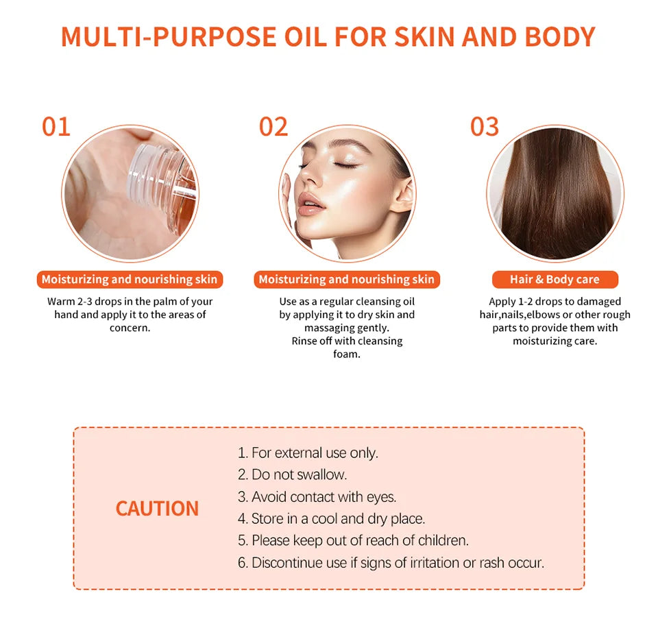 Bio Skincare Body Oil Face Body Moisturizer Improve Hair Health Fade Scars Vitamin A Vitamin E Oil Exfoliate Skin Care