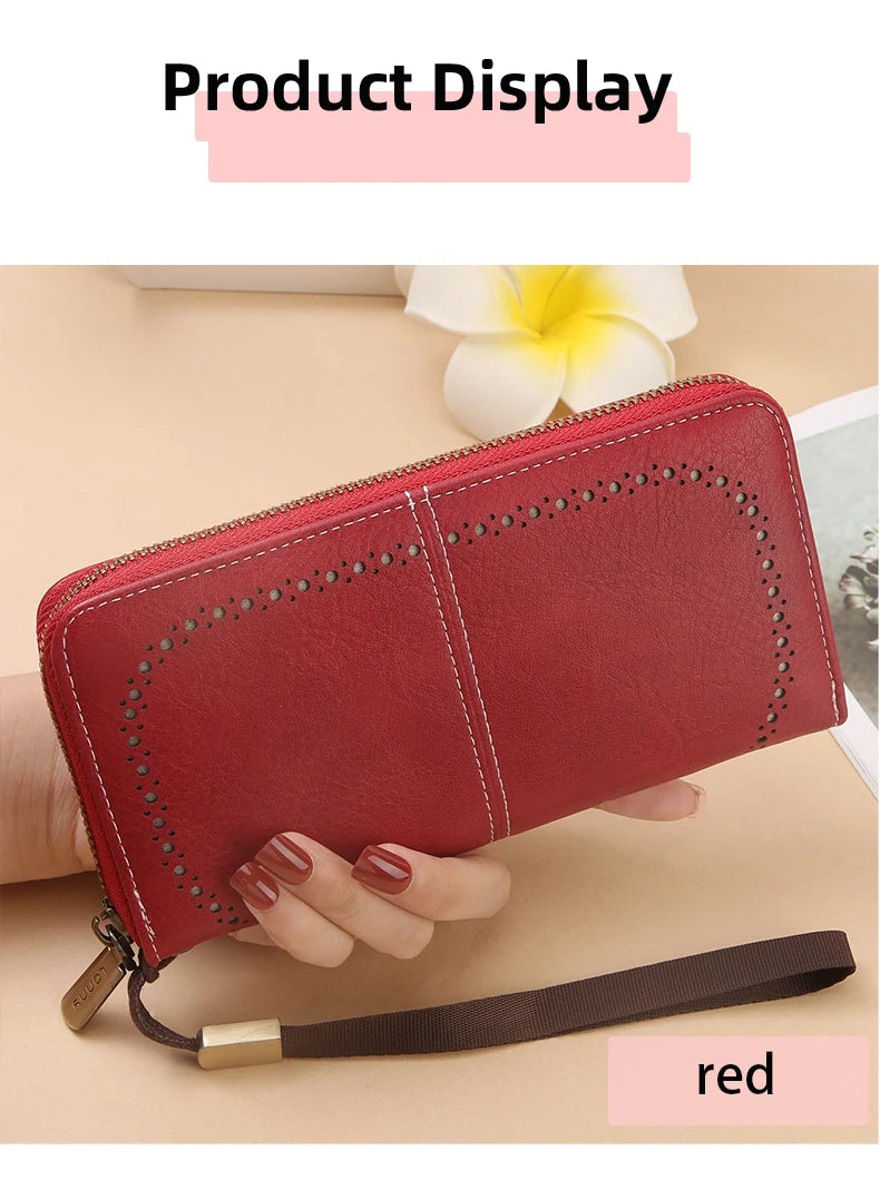 RFID anti-theft long wallet for men and women; 2025 cross-border new version; large capacity mobile phone bag; vintage hollowedo