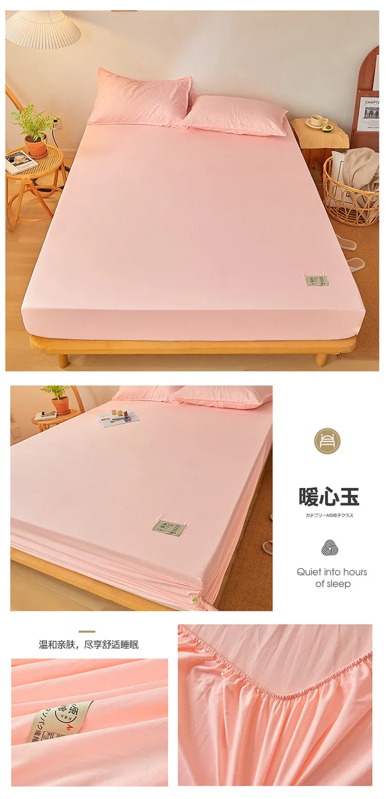100% Cotton Mattress Covers Air-Permeable Anti-Pull Fitted Sheet No Pillowcase Elastic Bands Non Slip for Single Queen King Bed