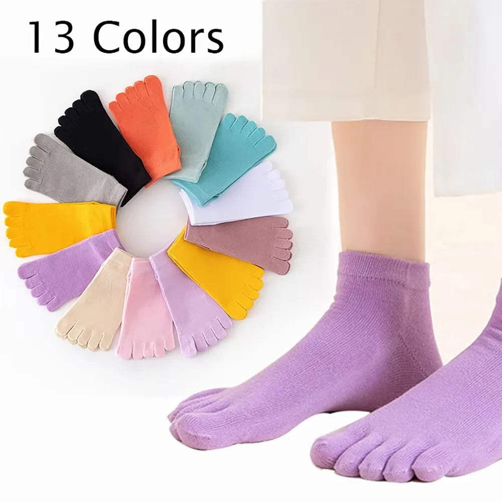 Spring Summer Women's Candy Color Ankle Socks Sweat absorption Breathable Cotton Split Toe Socks 5 Toes Short Five Finger Socks