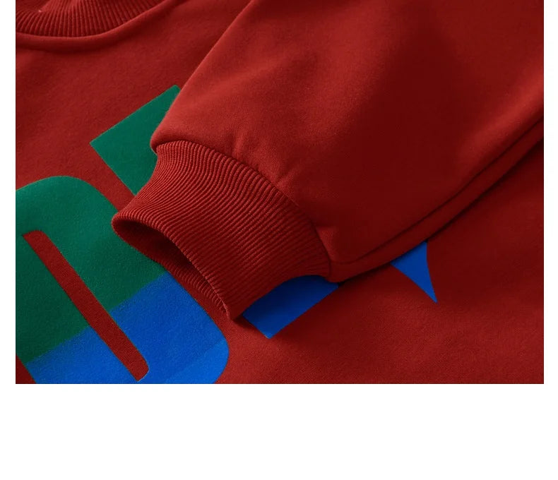 Winter Boys Warm Fleece Lined Half Turtleneck Alphabet Sweatshirt School Kids Track Pullover Coat Tops Child Work Jumper 3-16Yrs