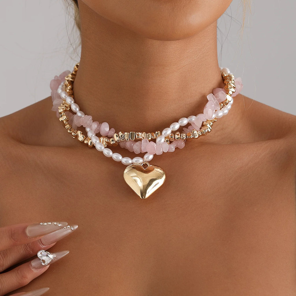 Fashion Heart Beaded Necklace for Women Boho Elegant Irregular