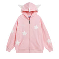 Japanese Kawaii Wing Hooded Loose Sweatshirt Women Autumn Long Sleeves Zipper Star Cardigan Oversized Coat Y2K Sweet Cute