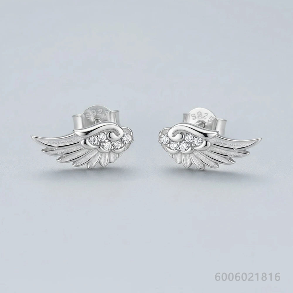925 Sterling Silver Zircon Wing Stud Earrings For Women Retro Classic Grace Jewelry Fashion Party Wedding Holiday Gifts