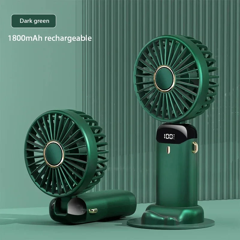 Portable Neck Fan with LED Display & Phone Stand – 1800mAh Rechargeable