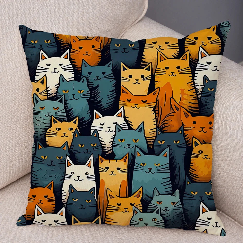 Cute Pet Hello Cat Cushion Cover Double Print Soft Plush Pillowcase for Sofa Home Car Decor Cartoon Animal Pillows Case 45x45cm