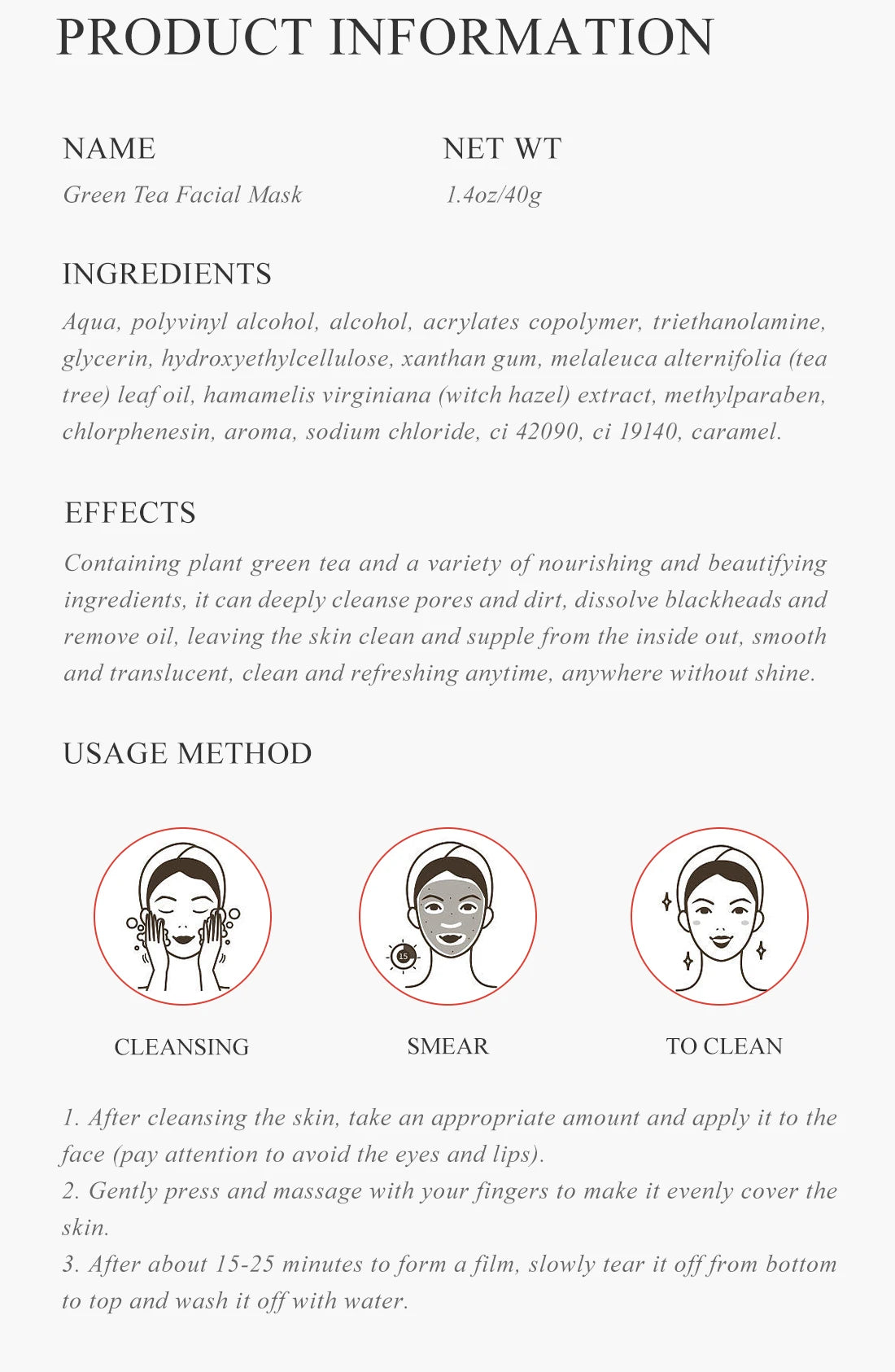 Green Tea Whitehead Oil Control Mask Deep Pore Cleansing Dirt Removes Whiteheads Skin Care Smooth Skin Whitening Moisturizing