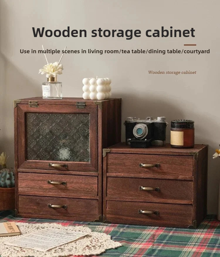 Multifunctional Wooden Desk Organizer with Drawers Desktop Storage Box for Home and Office Elegant Storage Solution for Sundries