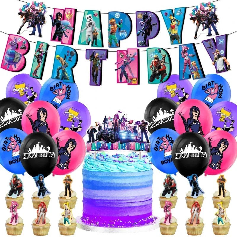 Fortnite Balloons Shooting Game Ballons Boy Girl Happy Birthday Banner Party Decoration Alpaca Llama Tableware Cake Topper Toy