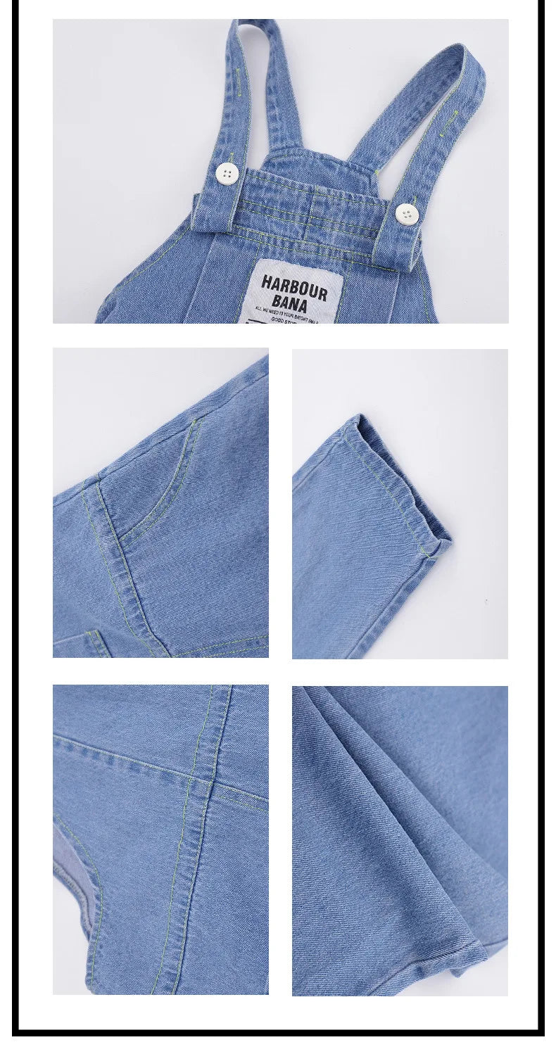 Boys Hip Hop Solid Sweatshirt Denim Loose Overalls Girls Crop Top Kids Dungaree Child Jumpsuit Street Dance Romper Streetwear