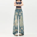 Summer Y2K Pants Jeans for Woman Loose Fit High Waist Retro Wide