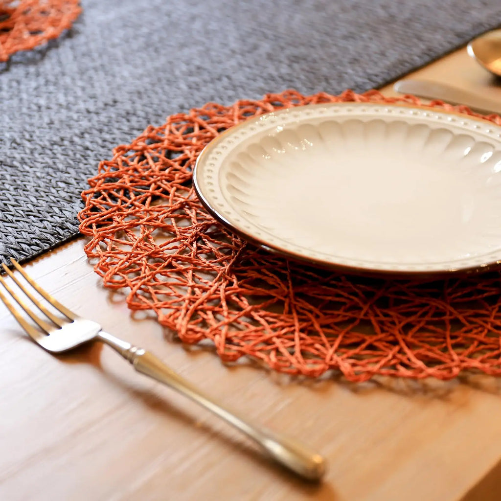 15'' Paper Braided Round Placemats Natural Non-Slip Heat Resistant Table Mats for Dining Tables Woven Indoor & Outdoor Placemats
