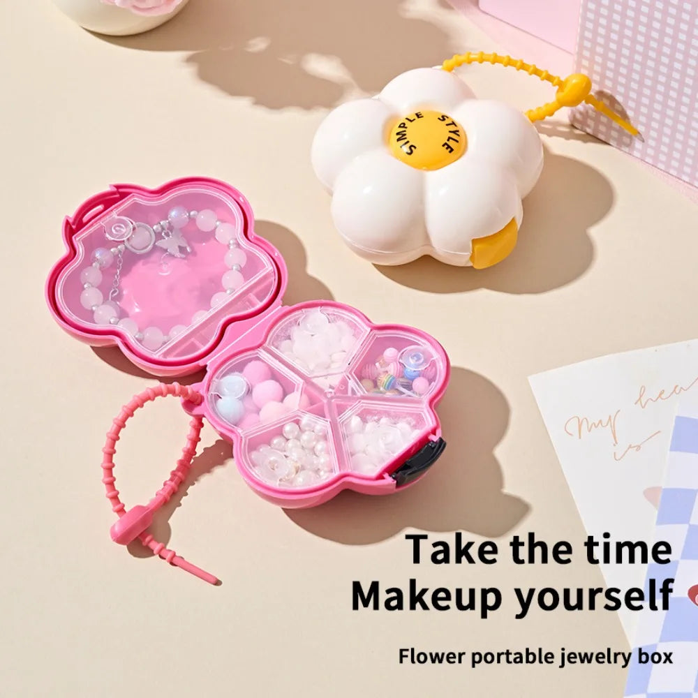 Cute Flowers Storage Box Pendant Dopamine with Dividers Jewelry Case Waterproof Plastic Medicine Box Travel