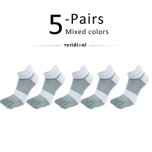 5 Pairs Five Finger Ankle Sport Socks Cotton Mens Striped Mesh Breathable Shaping Anti Friction No Show Socks With Toes EUR39-46