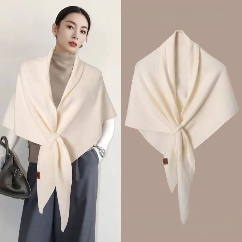 Casual Solid Color Knitted Shawl Thickened Soft Triangle Scarf Winter Warm Neck Wrap Wool Blended Shawl
