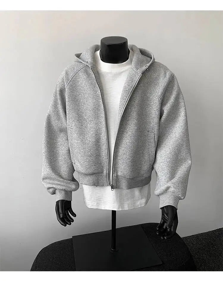 PFNW New Autumn Men's Sweatshirt 2025 Solid Color With Hat Long Sleeve Zipper Korea Fashion Male Tops 28W8776
