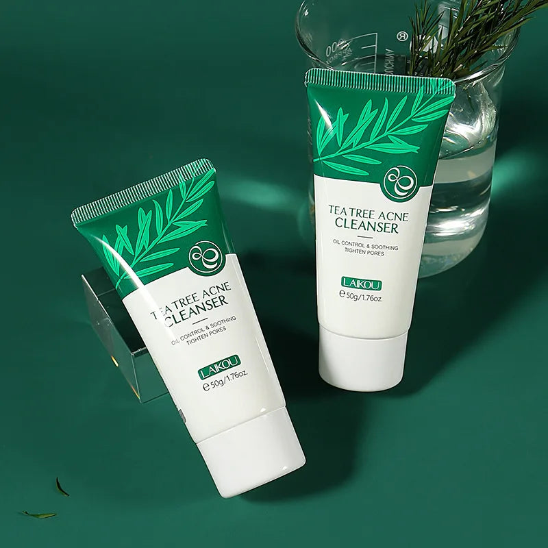 LAIKOU Tea Tree Serum 17ml Anti-Acne Cream 20g Cleanser 50g Plant Extract Refreshing Hydrating Moisturizing Skin Care Set Beauty
