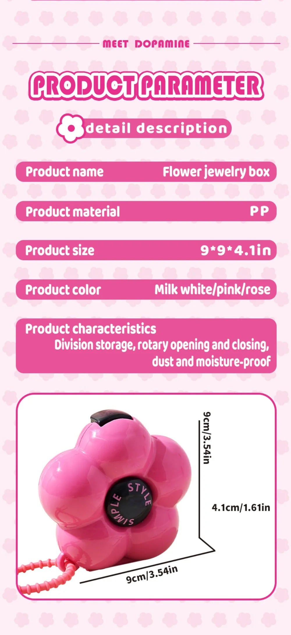 Cute Flowers Storage Box Pendant Dopamine with Dividers Jewelry Case Waterproof Plastic Medicine Box Travel