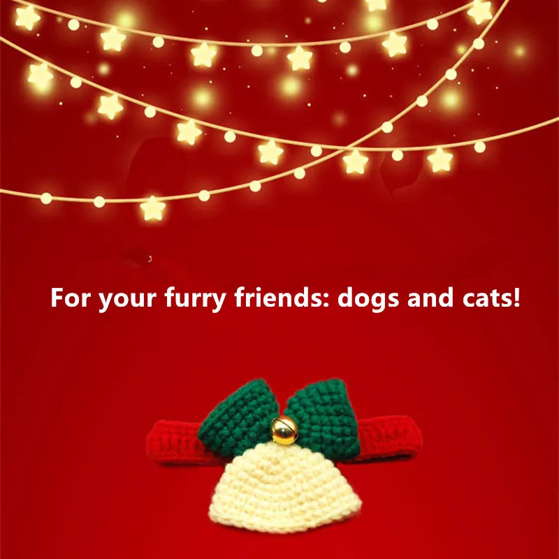 Christmas Knitted Pet Collar Adjustable Knitted Christmas Collar with Bell, Handmade Holiday Gift for Dogs and Cats