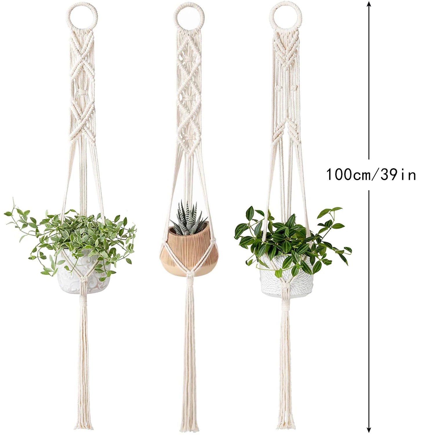 3pcs Boho Macrame Plant Hangers, Indoor & Outdoor Wall Hanging Planter Basket Holders, Flower Pot Rope for Home Decor