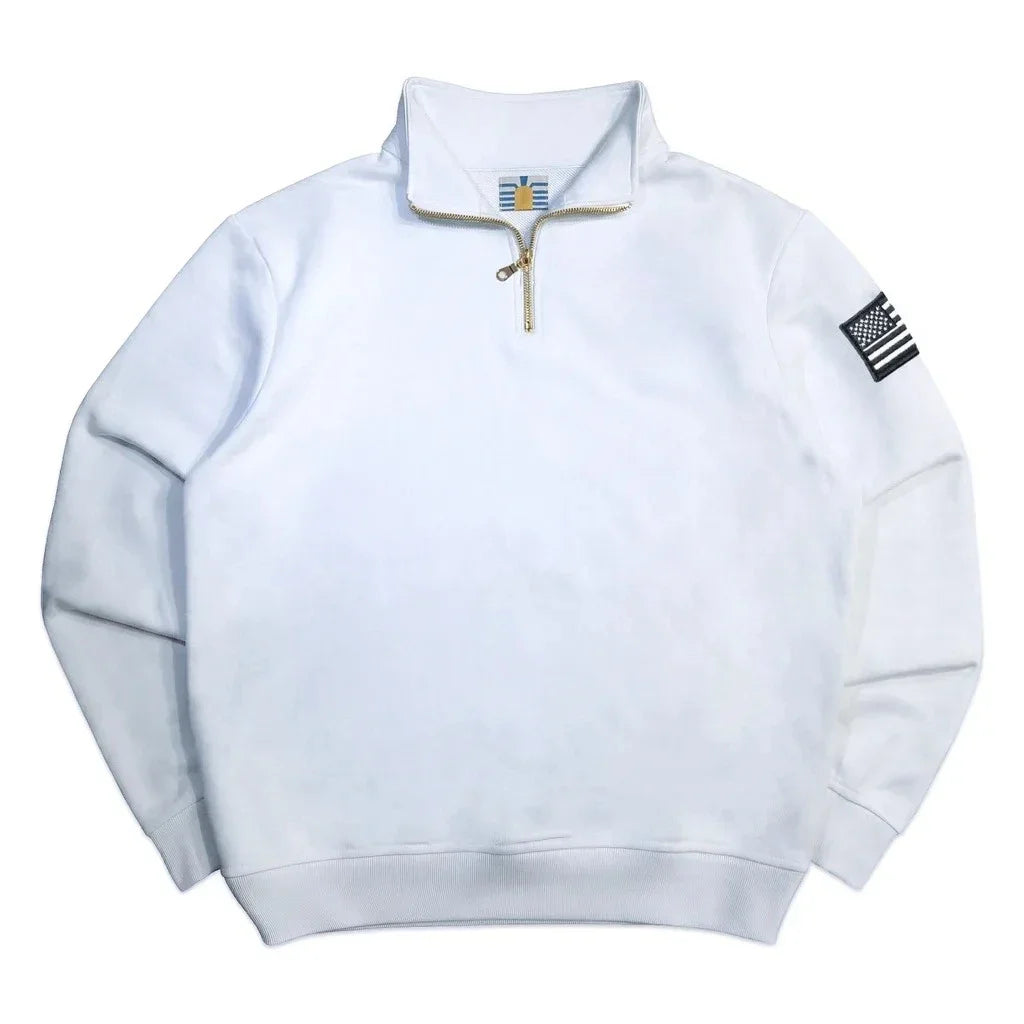 Quarter Zip Sweatshirt Y2K Navy Blue USA Embroidered American Flag Patchwork Jacket Men Women Retro Street Fashion Trend Top