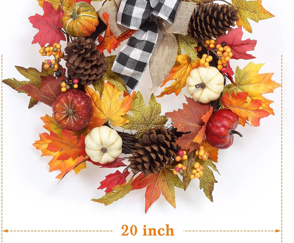 Garvee 20Inch Halloween Pumpkins Fall Wreath Artificial Flower Wreath