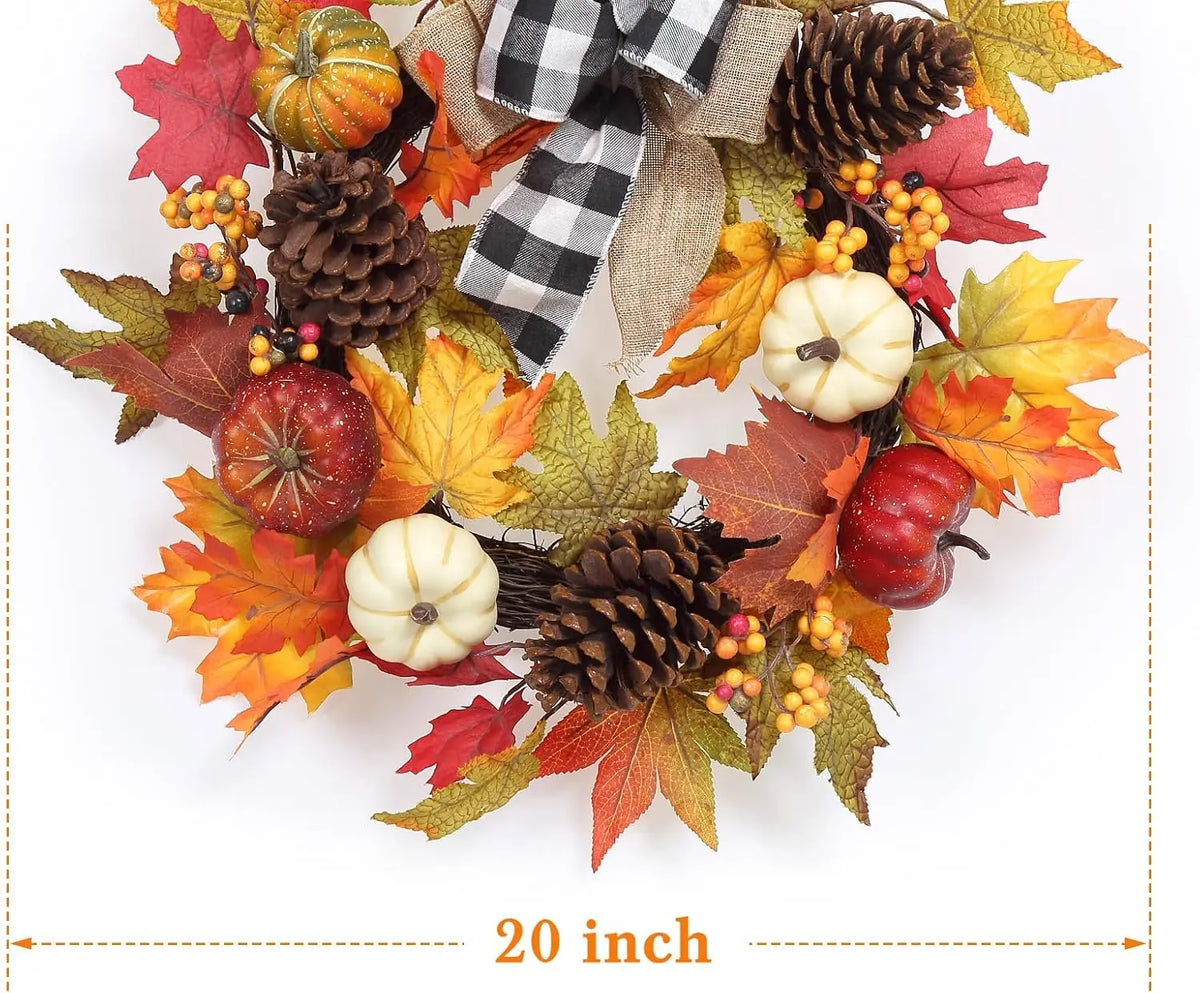 Garvee 20Inch Halloween Pumpkins Fall Wreath Artificial Flower Wreath