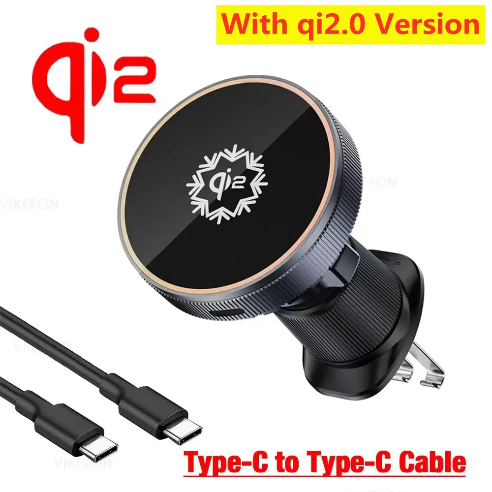 QI2 Real 15W Magnetic Car Wireless Charger Cooling RGB Light Clip Holder For Magsafe iPhone 16 15 14 13 12 Pro Max Fast Charging