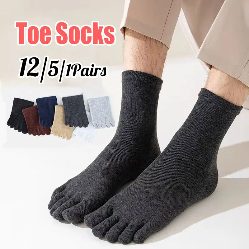 12/5/1pairs Five Finger Socks Pure color Sweat Absorbing Mid Tube Split Toe Socks Toes Socks Sports Tab Socks for Men and Women