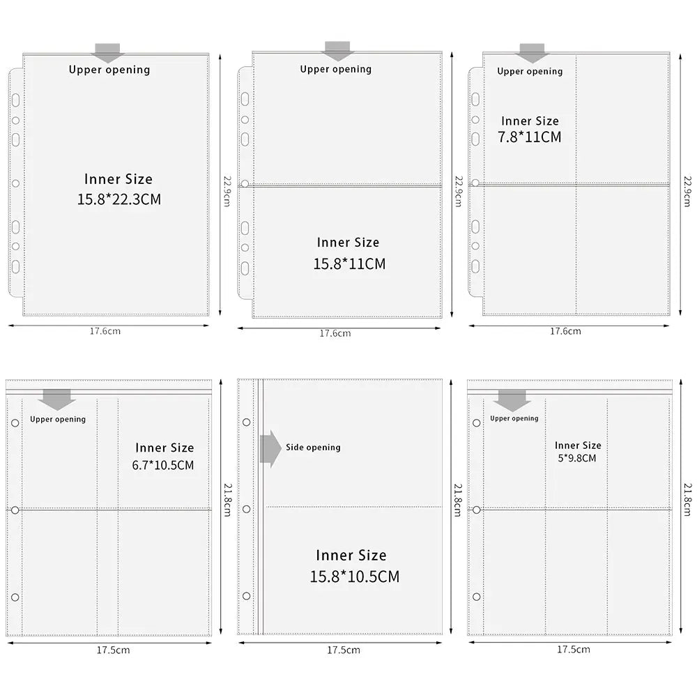 A5 3/7 Ring Photocards Binder Sleeve 1/2/4/6 Pockets Clear Acid Free 6x4 Photo Album Refill Pages Trading Card Postcard Sleeve