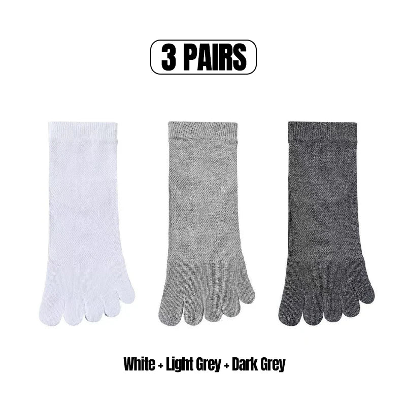 3/5 Pairs Men's Toe Socks Mid-Calf 100% Cotton Mesh Breathable Anti-bacterial Anti-odor Split Toe Socks for Daily & Sports