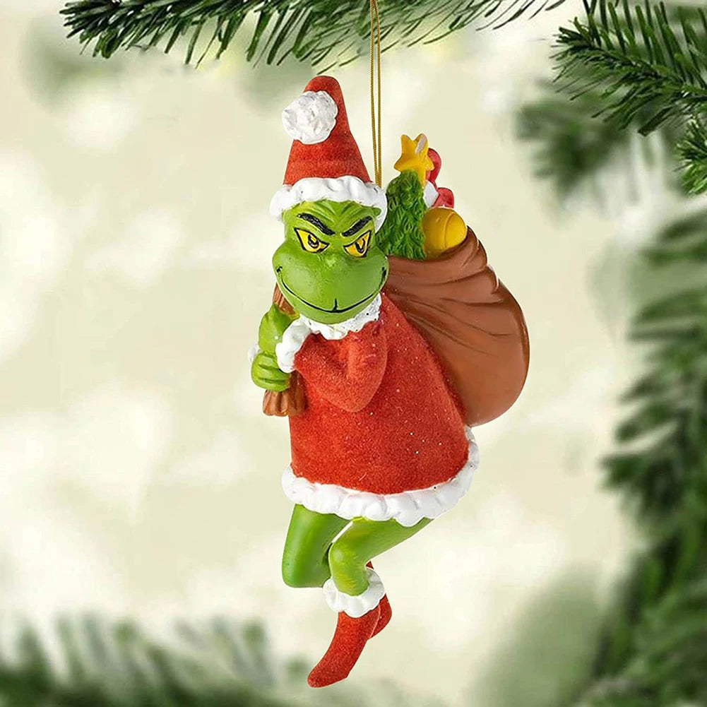 17pcs 2d Acrylic Christmas Tree Green Monsters Ornaments Cute
