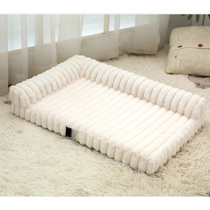 Striped Velvet Plush Pet Bed